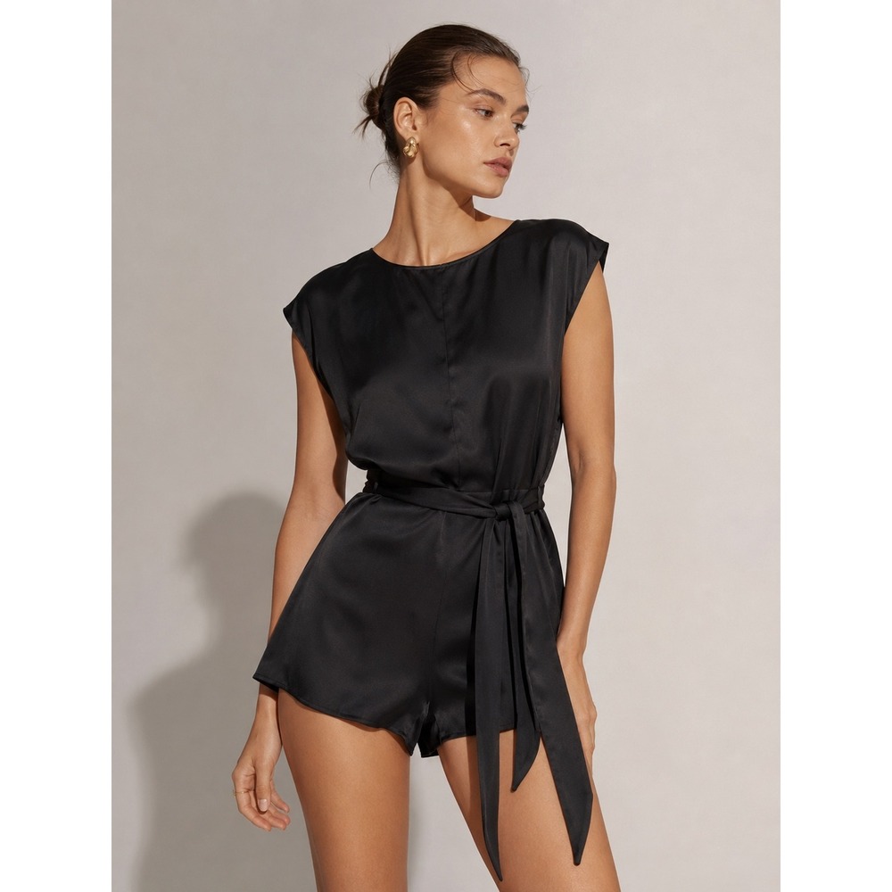 Minimalist Quiet Luxury 100% Silk Black Romper 0S Jumpsuit Maximalist Oversized